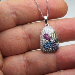 Sterling Silver Diamond & Gemstone Earring Pendant Chain Set